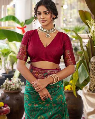 Green girlie woven partywear saree 5
