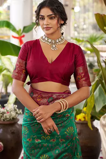 Green girlie woven partywear saree