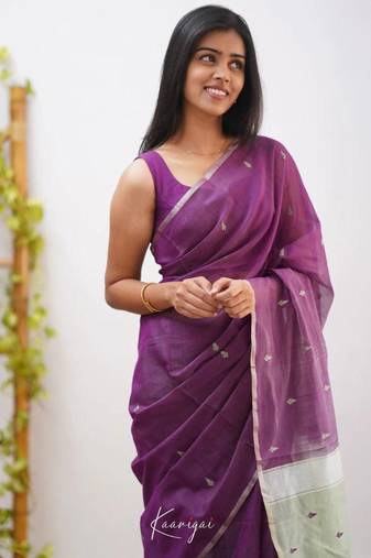 Turquoise soft linen slub jacuard work designer saree with blouse