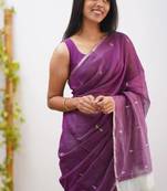 Turquoise soft linen slub jacuard work designer saree with blouse