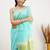 Turquoise soft linen slub jacuard work designer saree with blouse