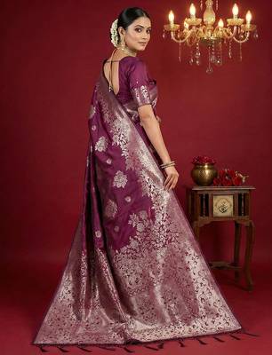 Purple silk blend woven ethnic ceremonial saree 2