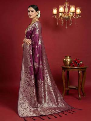 Purple silk blend woven ethnic ceremonial saree 3