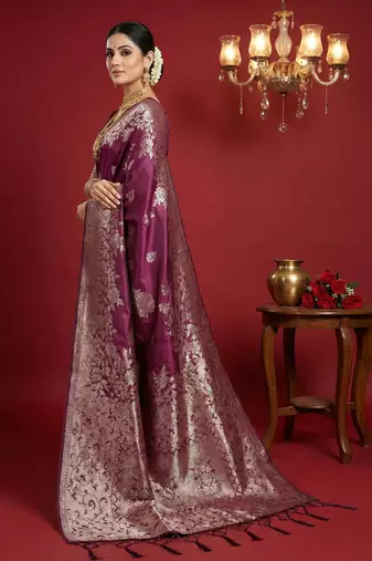 Purple silk blend woven ethnic ceremonial saree