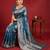 Teal blue color beautiful silk blend fabric woven designer ethnic ceremonial saree