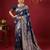 Navy blue color beautiful silk blend fabric woven designer ethnic ceremonial saree
