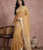 Gold color blended cotton woven designer ceremonial sober looks saree