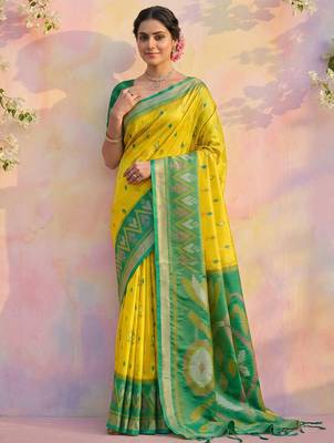 Lemon soft silk blend woven graceful ethnic partywear saree 1