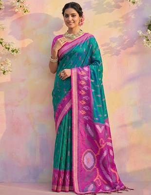 Sky blue soft silk blend woven graceful ethnic partywear saree 1