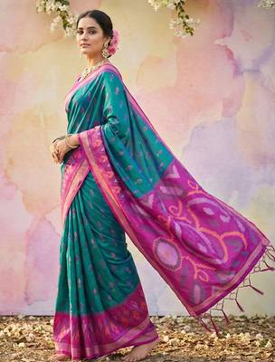 Sky blue soft silk blend woven graceful ethnic partywear saree 4
