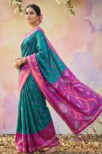 Sky blue soft silk blend woven graceful ethnic partywear saree