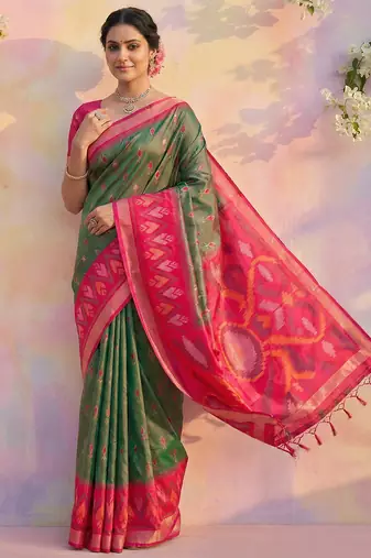 Mehnadi color soft silk woven designer graceful ethnic partywear saree