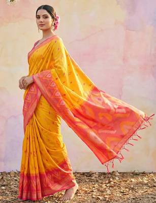 Yellow soft silk blend woven graceful ethnic partywear saree 4
