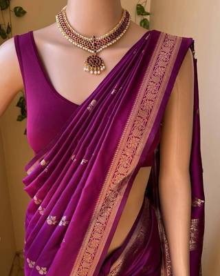Purple silk blend banarasi jaquard designer saree with blouse 1