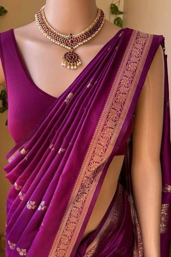 Purple soft silk blend banarasi jacuard work designer saree with blouse