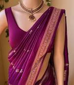 Purple soft silk blend banarasi jacuard work designer saree with blouse