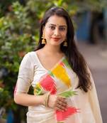 Off white soft silk blend banarasi jacuard work designer saree with blouse