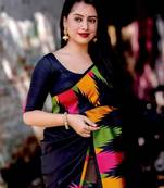 Black soft silk blend banarasi jacuard work designer saree with blouse