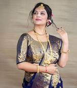 Blue soft silk blend banarasi jacuard work designer saree with blouse