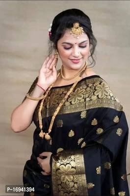 Black silk blend banarasi jaquard designer saree with blouse 1