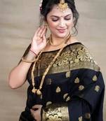 Black soft silk blend banarasi jacuard work designer saree with blouse