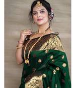 Green soft silk blend banarasi jacuard work designer saree with blouse