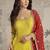 Yellow embroidered georgette anarkali suit semi stitched up to 42" size
