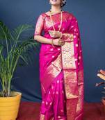 Pink soft silk blend banarasi jacuard work designer saree with blouse