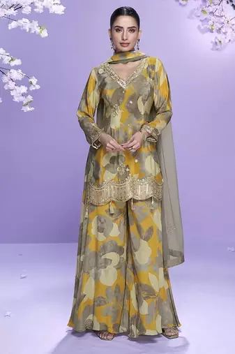 Multicolor printed chinon silk suit semi stitched up to 42" size