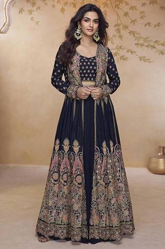 Black georgette embroidered suit semi stitched up to 42" size