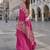 Hot pink crepe one shoulder kaftan top with palazzo  semi stitched up to 42" size