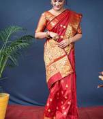 Red soft silk blend banarasi jacuard work designer saree with blouse