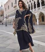 Navy blue crepe asymmetric kaftan and skirt set semi stitched up to 42" size