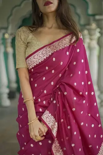 Dark purple soft linen slub jacuard work designer saree with blouse