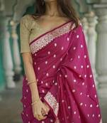 Dark purple soft linen slub jacuard work designer saree with blouse