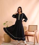 Yash gallery women's plus size rayon geometrical printed a-line kurta mirror work (black)