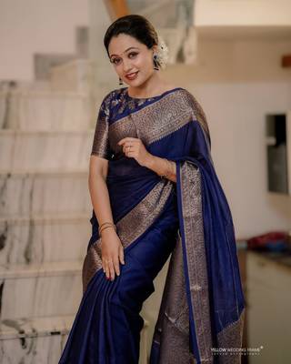 Blue silk blend banarasi jaquard designer saree with blouse 1