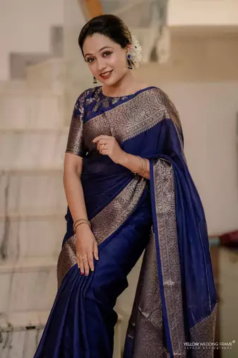 Blue soft silk blend banarasi jacuard work designer saree with blouse