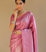 Pink soft silk blend banarasi jacuard work designer saree with blouse