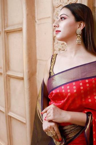 Rani pink soft silk blend banarasi jacuard work designer saree with blouse