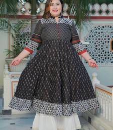 Yash gallery women's plus size cotton ikat printed anarkali kurti (black)