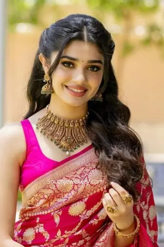 Rani pink silk blend banarasi jaquard designer saree with blouse
