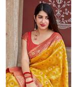 Yellow soft silk blend banarasi jacuard work designer saree with blouse