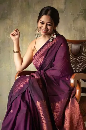 Wine soft silk blend banarasi jacuard work designer saree with blouse