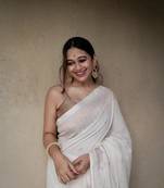 White soft silk blend banarasi jacuard work designer saree with blouse