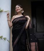 Black soft silk blend banarasi jacuard work designer saree with blouse
