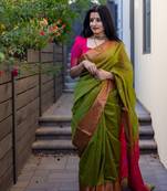 Green soft silk blend banarasi jacuard work designer saree with blouse