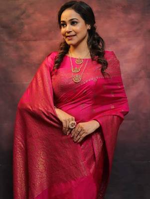 Pink silk blend banarasi jaquard designer saree with blouse 1