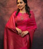 Pink soft silk blend banarasi jacuard work designer saree with blouse