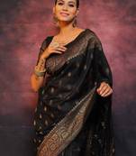 Black soft silk blend banarasi jacuard work designer saree with blouse